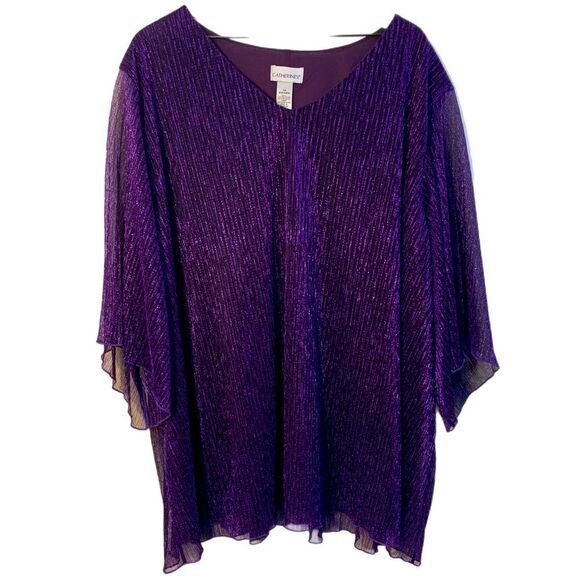 CATHERINES Glitter Blouse Women’s 5X Purple V-Neck Sheer Sleeves. - Picture 1 of 10